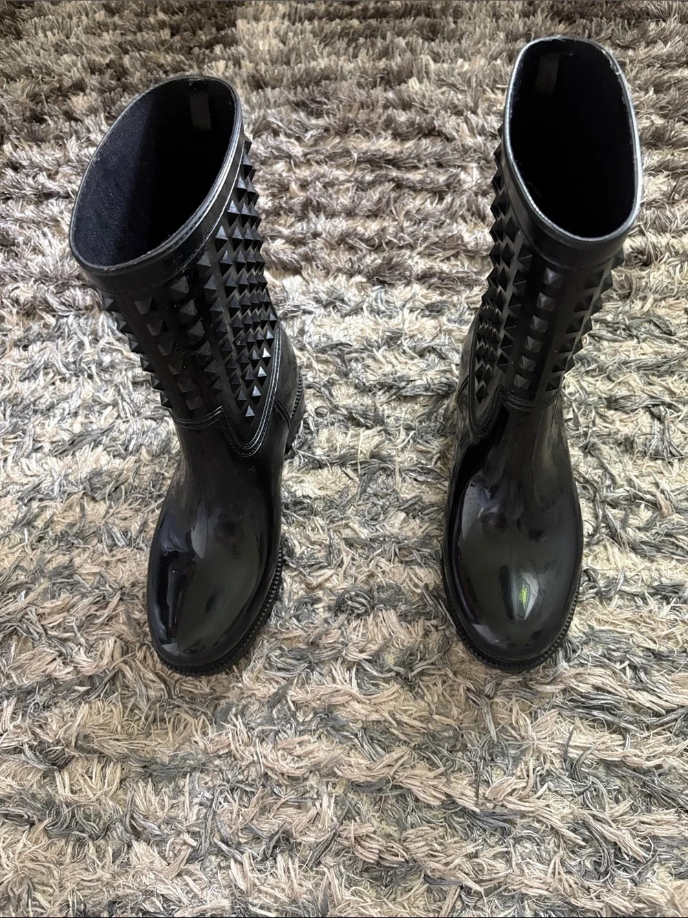 Black Studded Mid-Calf Rain Boots US Women’s 6